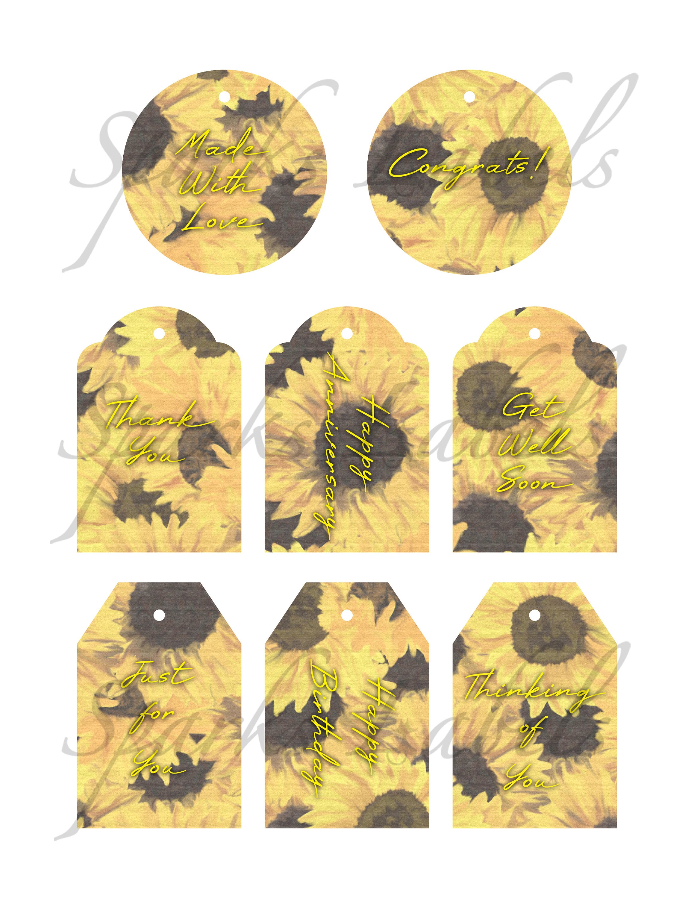 Editable Sunflower Gift Tags, Printable Any Occasion Labels, Instant/digital Download, Hand