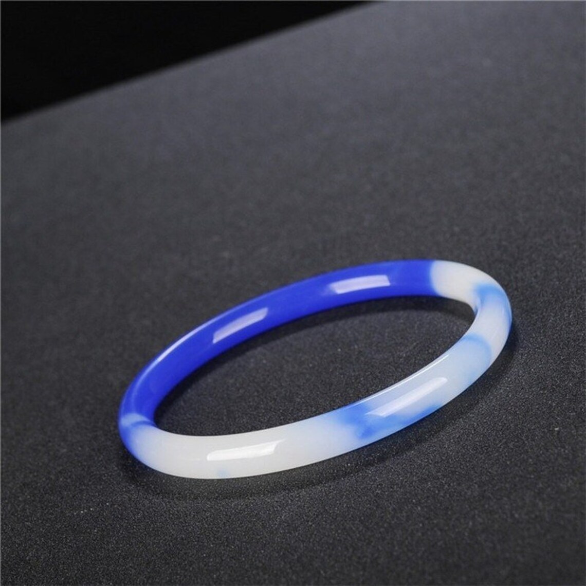 Natural Blue White Jade Bangle Bracelet Genuine HandCarved Etsy