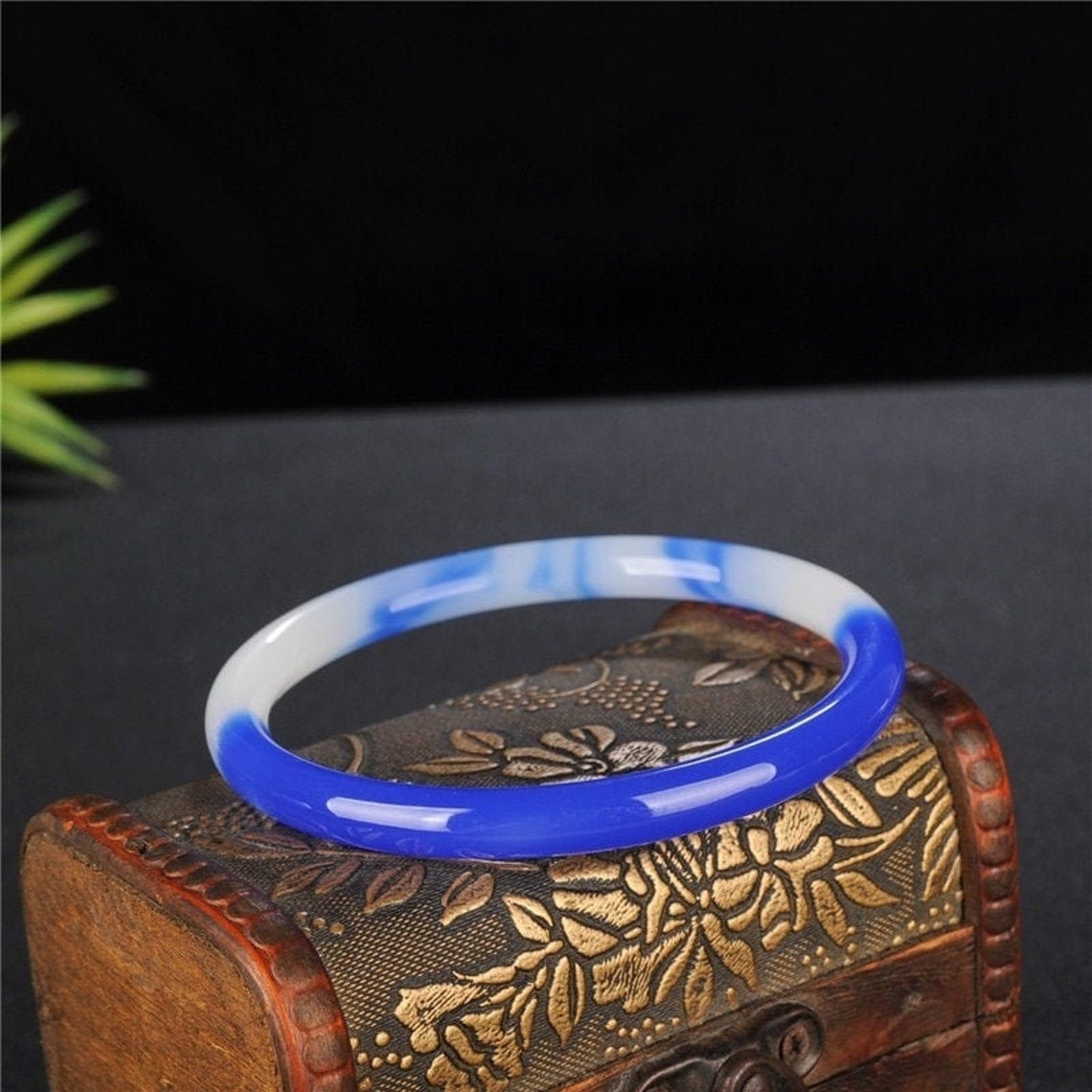 Natural Blue White Jade Bangle Bracelet Genuine HandCarved Etsy