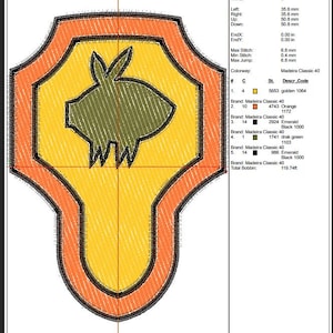 May include: A yellow, orange, and black embroidered patch with a green pig design. The patch is 4 inches tall and 2.8 inches wide.