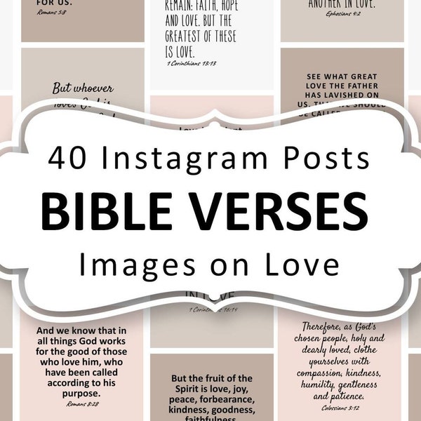 40 INSTAGRAM POSTS, Bible Verses on LOVE Christian lifestyle social media images pictures neutral shades watercolor Digital download English