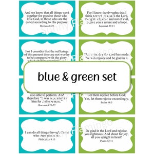 40 tarjetas imprimibles de versículos de las Escrituras cristianas, memorización de las Escrituras, estudio bíblico, etiquetas de regalo, mini marcadores azul verdes Español