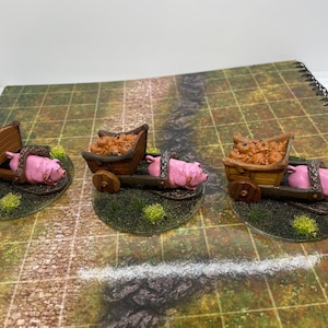 ペイントされた豚とカートのミニチュア - テーブルトップ RPG、ダンジョンズ アンド ドラゴンズ、D&D、パスファインダー ミニ DnD