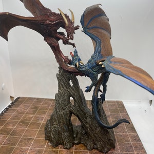Hand-Painted Fighting Dragons Miniature: Tabletop RPG Display Piece