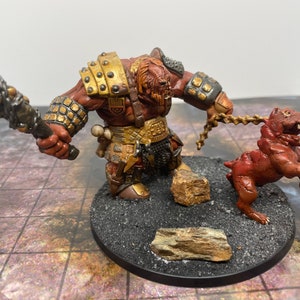 Painted Fire Giant Huntsman with Hell Hound Miniature  - Tabletop RPG, Dungeons and Dragons, D&D, Pathfinder mini
