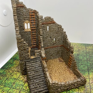 Painted 3D Printed Ruined Keep - Tabletop RPG, Dungeons and Dragons, D&D, Pathfinder mini dnd terrain