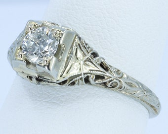 Vintage Engagement Ring, Filigree Diamond Ring, Vintage Diamond Ring, 14k White Gold Engagement Ring, Filigree Ring, Affordable Engagement