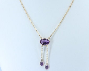 Amethyst Necklace, 14k Gold, Minimalist Jewelry, Vintage Necklace, Lavalier Necklace, Vintage Lavalier, Simple Necklace, Minimalist Necklace