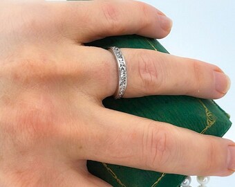 Diamond Eternity Band, Platinum Eternity Band, Vintage Eternity Band, Stackable Ring, Anniversary Band, Gift for Anniversary, Gift for Wife