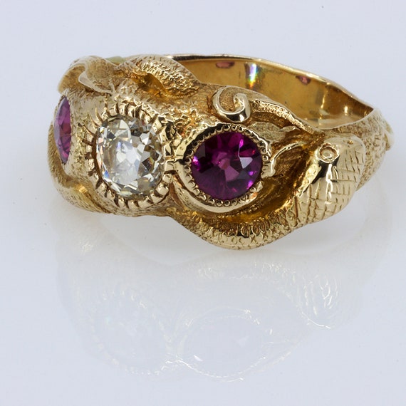 Victorian Diamond & Garnet Snake Ring