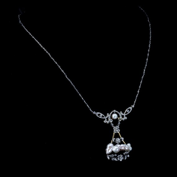 Baroque Pearl Diamond Necklace Lavalier, Edwardia… - image 6