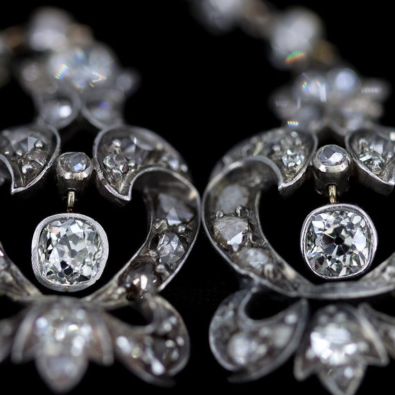 Georgian Diamond Chandelier  Drop Earrings, Antiq… - image 2