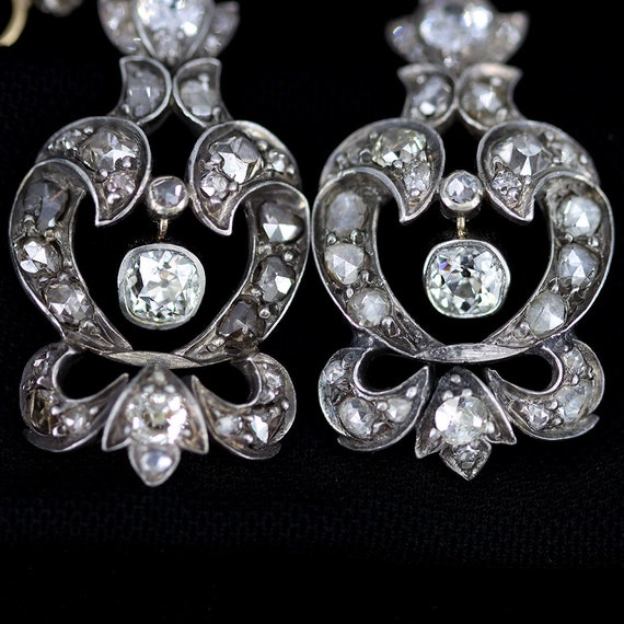 Georgian Diamond Chandelier  Drop Earrings, Antiq… - image 6