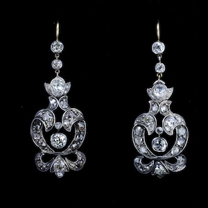 Georgian Diamond Chandelier  Drop Earrings, Antique Dangle Vintage Estate Jewelry