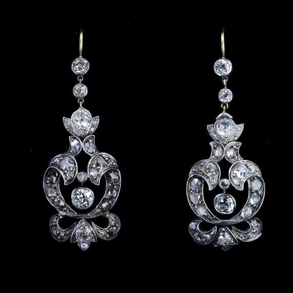 Georgian Diamond Chandelier  Drop Earrings, Antiq… - image 1