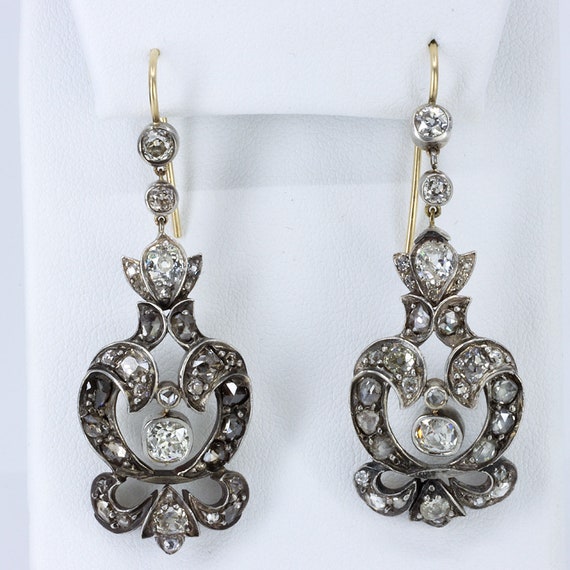 Georgian Diamond Chandelier  Drop Earrings, Antiq… - image 4