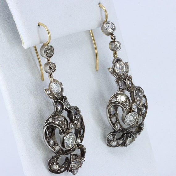 Georgian Diamond Chandelier  Drop Earrings, Antiq… - image 3