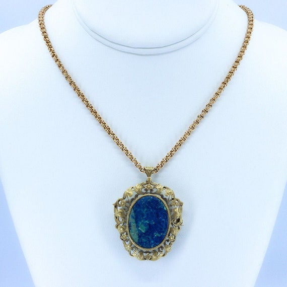 Vintage Lapis Pendant Brooch, Convertible Pendant… - image 1