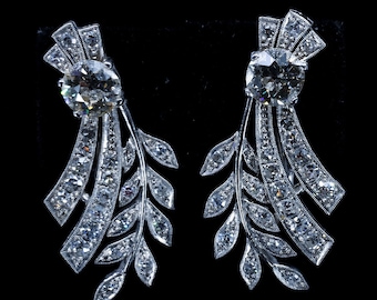 Diamond Vintage Estate Jewelry Platinum Statement Earrings