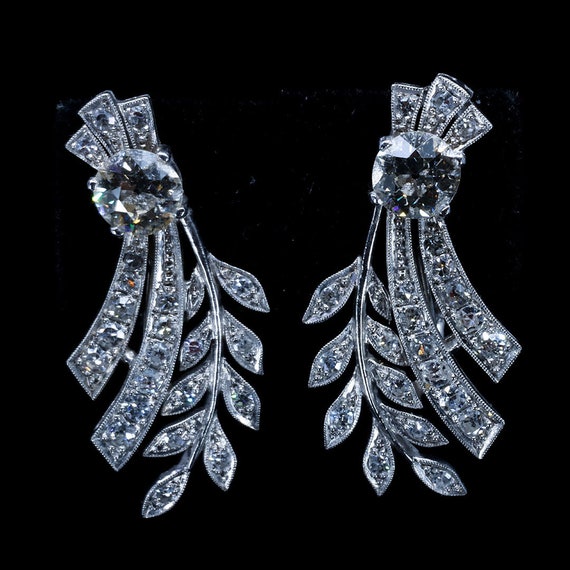 Diamond Vintage Estate Jewelry Platinum Statement Earrings