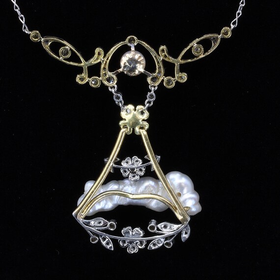 Baroque Pearl Diamond Necklace Lavalier, Edwardia… - image 10