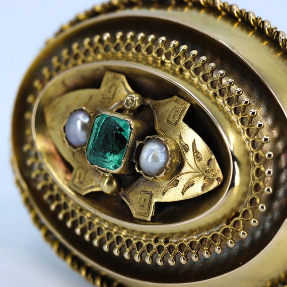Gold Victorian Locket Brooch, Etruscan Revival, E… - image 4