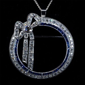 Art Deco Brooch Pendant, Diamond and Sapphire, Platinum, Convertible, Vintage Estate Jewelry, Fine Jewelry, Estate Pendant, Estate Brooch image 7