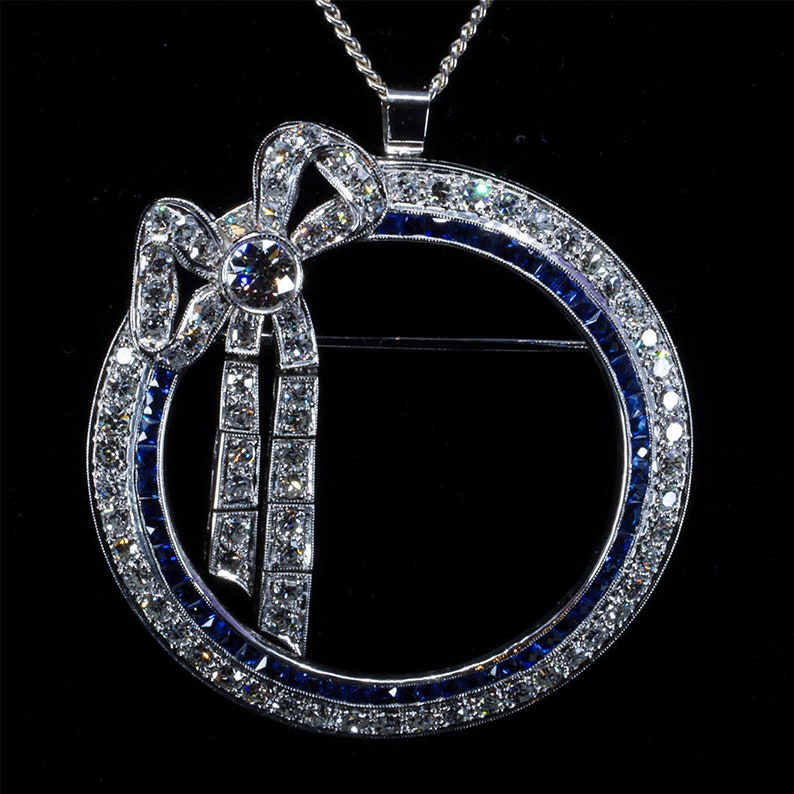 Art Deco Brooch Pendant, Diamond and Sapphire, Platinum, Convertible, Vintage Estate Jewelry, Fine Jewelry, Estate Pendant, Estate Brooch image 7