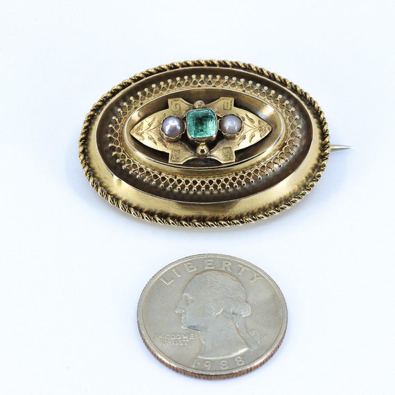 Gold Victorian Locket Brooch, Etruscan Revival, E… - image 7