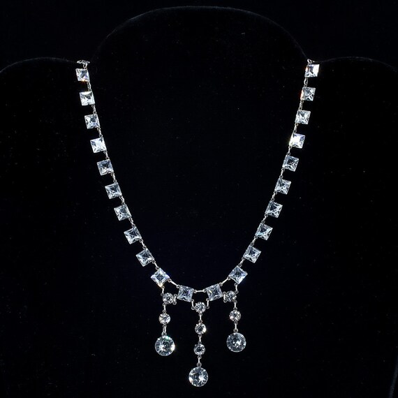 Square Cut Vintage Necklace Fashion Jewelry Rhine… - image 2