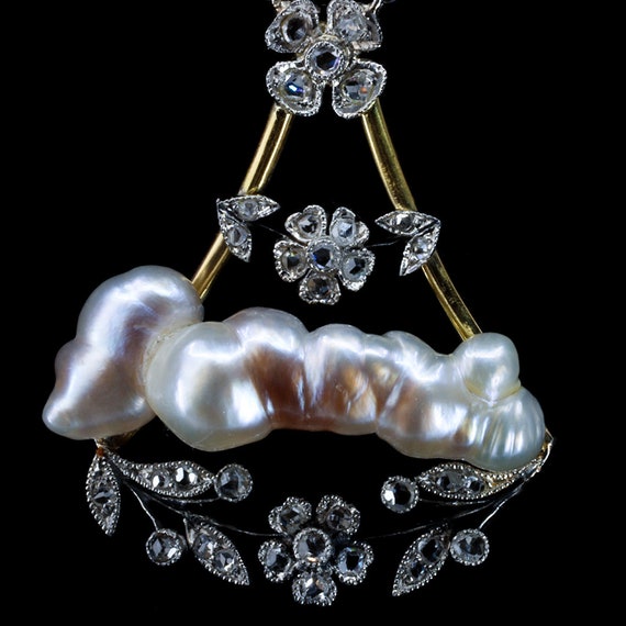 Baroque Pearl Diamond Necklace Lavalier, Edwardia… - image 9