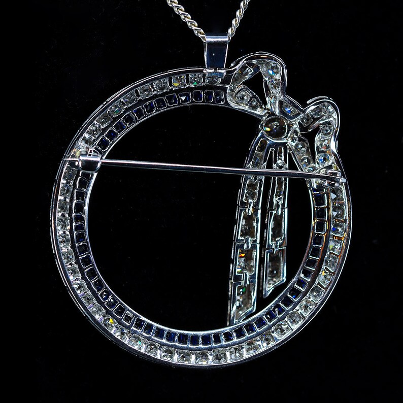 Art Deco Brooch Pendant, Diamond and Sapphire, Platinum, Convertible, Vintage Estate Jewelry, Fine Jewelry, Estate Pendant, Estate Brooch image 8
