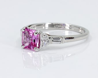 Pink Sapphire Ring, Pink Sapphire & Diamond Ring, Baguette, Trillium, Vintage Sapphire Ring, Estate Ring, Estate Jewelry, Pink Gemstone Ring