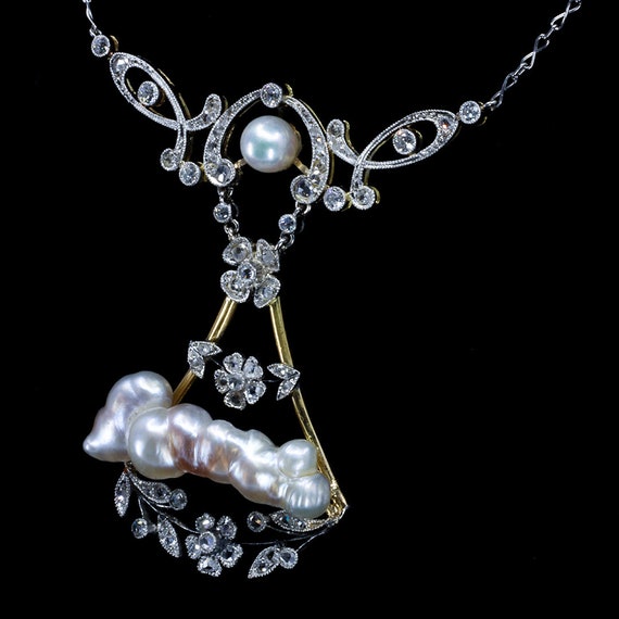Edwardian Diamond Pearl Lavalier