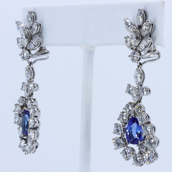 Tanzanite and Diamond Drop Earrings, Estate Earri… - image 1