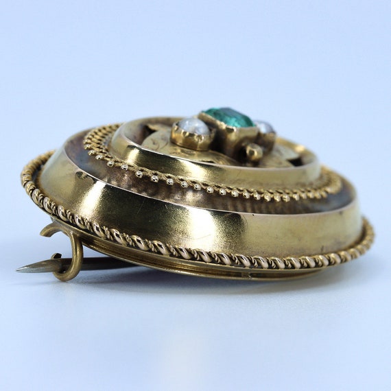 Gold Victorian Locket Brooch, Etruscan Revival, E… - image 5