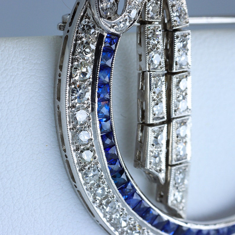 Art Deco Brooch Pendant, Diamond and Sapphire, Platinum, Convertible, Vintage Estate Jewelry, Fine Jewelry, Estate Pendant, Estate Brooch image 6