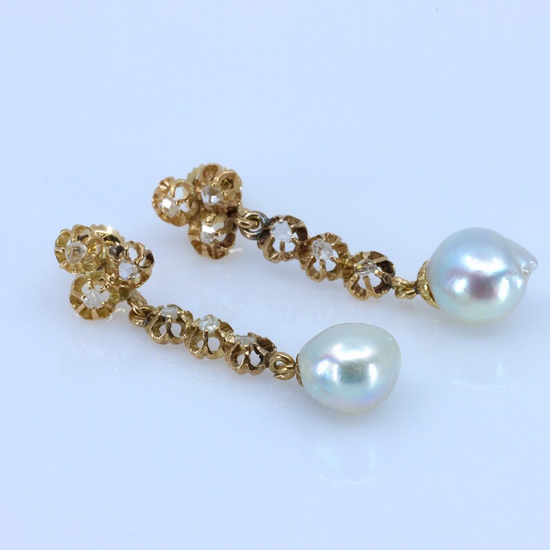 Baroque Pearl Diamond Earrings Antique Earrings 14k Gold - Etsy