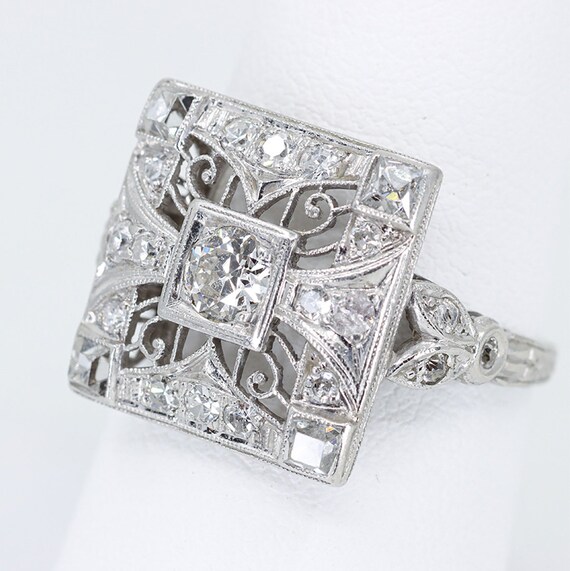 Edwardian Diamond Ring, Platinum Ring, Diamond Co… - image 2
