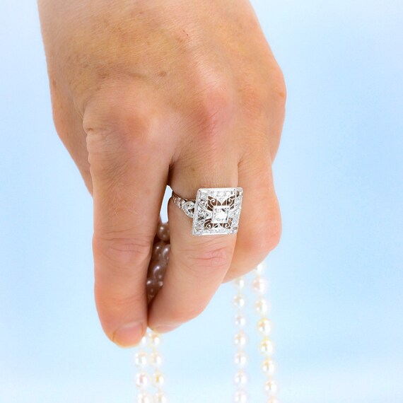 Edwardian Diamond Ring, Platinum Ring, Diamond Co… - image 9