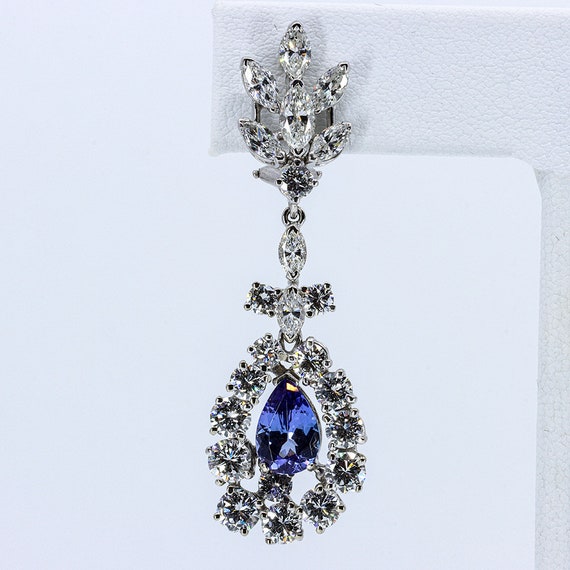 Tanzanite and Diamond Drop Earrings, Estate Earri… - image 2