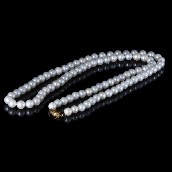 Vintage Pearl Necklace, String of 6.3mm White Pea… - image 2