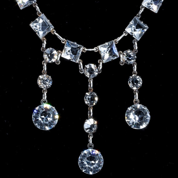 Square Cut Vintage Necklace Fashion Jewelry Rhine… - image 3