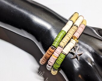 Heishi Bracelet,Stack Bracelet, Disk Clay Bracelet,Summer Vinyl Disc Bracelet,Stretch Bracelet, 6mm Polymer Clay Disc Bracelets,Festive Gift