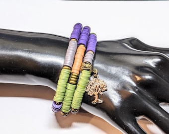 Heishi Bracelet,Stack Bracelet, Summer Vinyl Disc Bracelet,Stretch Bracelet, 6mm Polymer Clay Disc Bracelets,Festive Gift