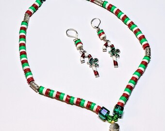 Weihnachten Themen, Heishi Perlen Halskette und Ohrringe Set, Geschenk für Sie