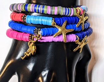 Multicolored Heishi Stretch Bracelets, Vinyl Heishi Stackable, 6mm Heishi Bracelet, Best Friend Bracelets, African disc bracelets