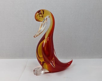 Vintage Murano Art Glass MCM Amberlina Glass Duck Figure