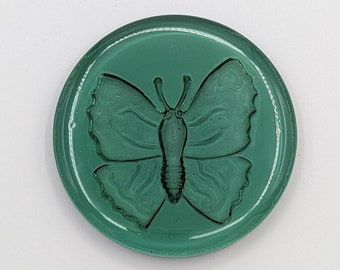 Blenko Vintage Paperweight Butterfly Green Round Pressed Glass Desk  Suncatcher