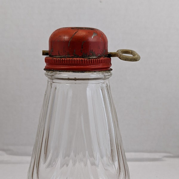 Vintage Glass Nut Grater Bottle Red Tin Lid Hand Crank